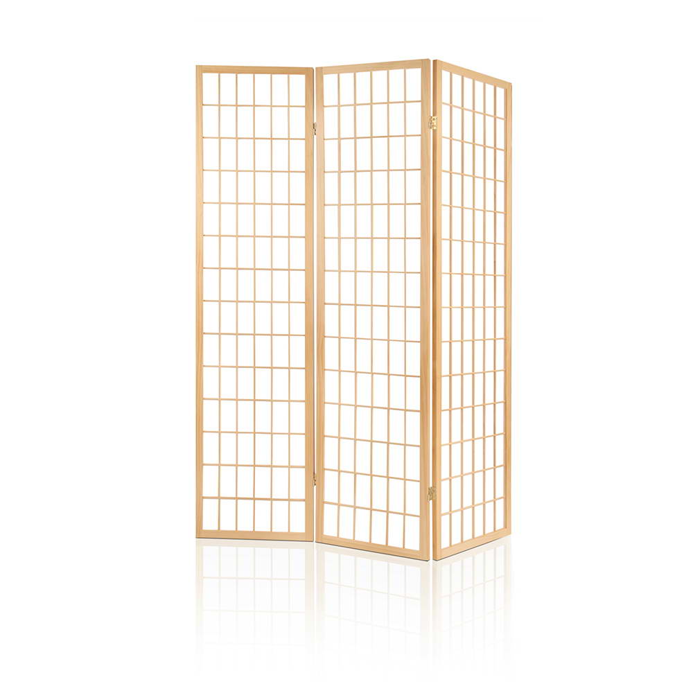 Oriental 3-Panel Room Divider Screen Natural Beige
