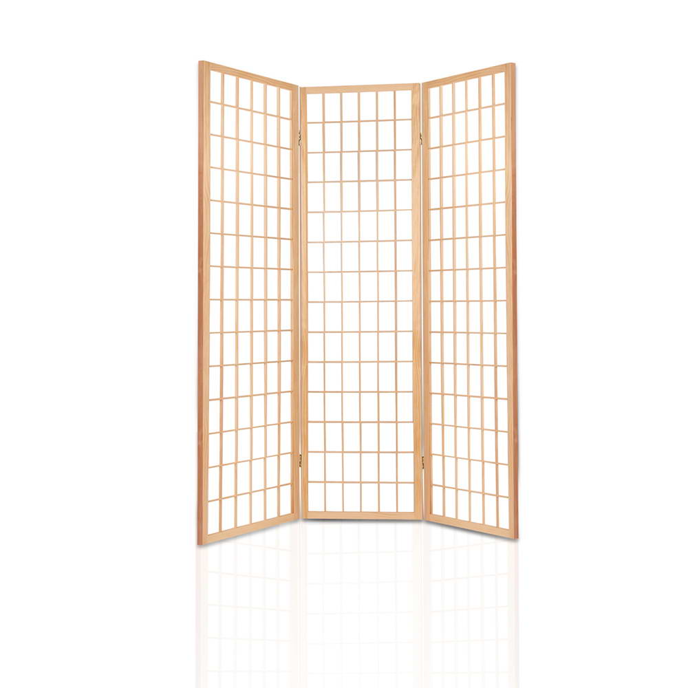 Oriental 3-Panel Room Divider Screen Natural Beige