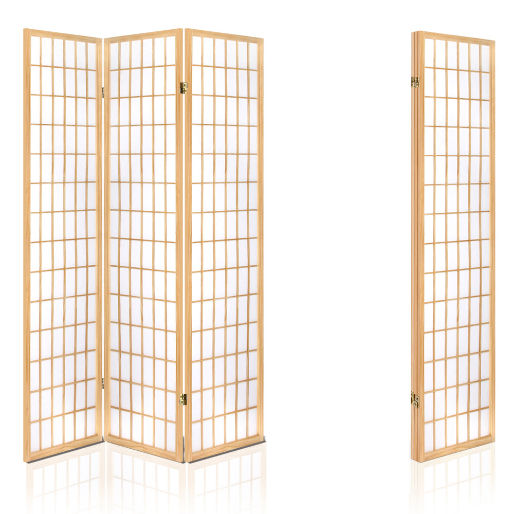 Oriental 3-Panel Room Divider Screen Natural Beige