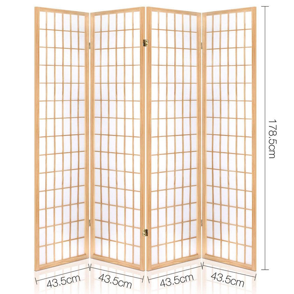 Natural 4-Panel Room Divider Screen 174x179cm