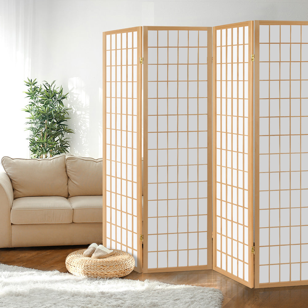 Natural 4-Panel Room Divider Screen 174x179cm