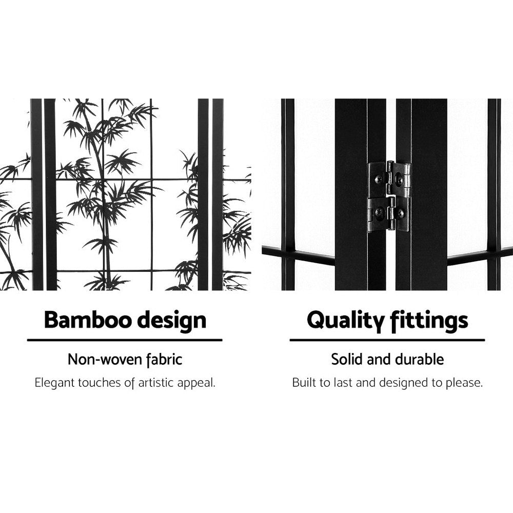 Shoji 4-Panel Room Divider Bamboo Black White