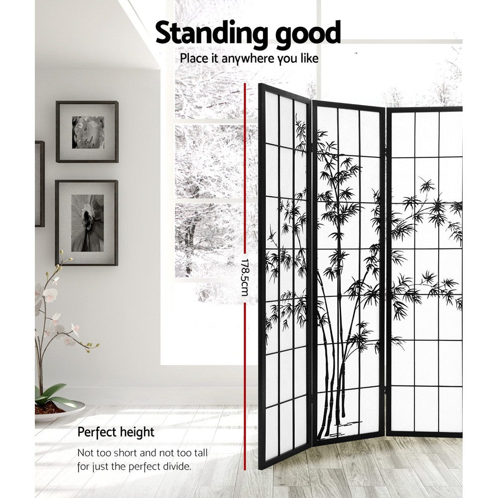 Shoji 4-Panel Room Divider Bamboo Black White