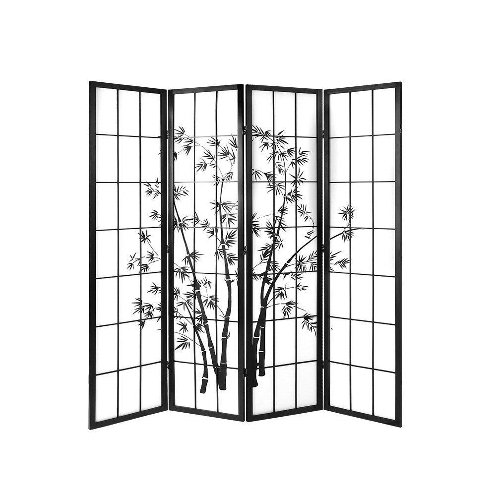 Shoji 4-Panel Room Divider Bamboo Black White