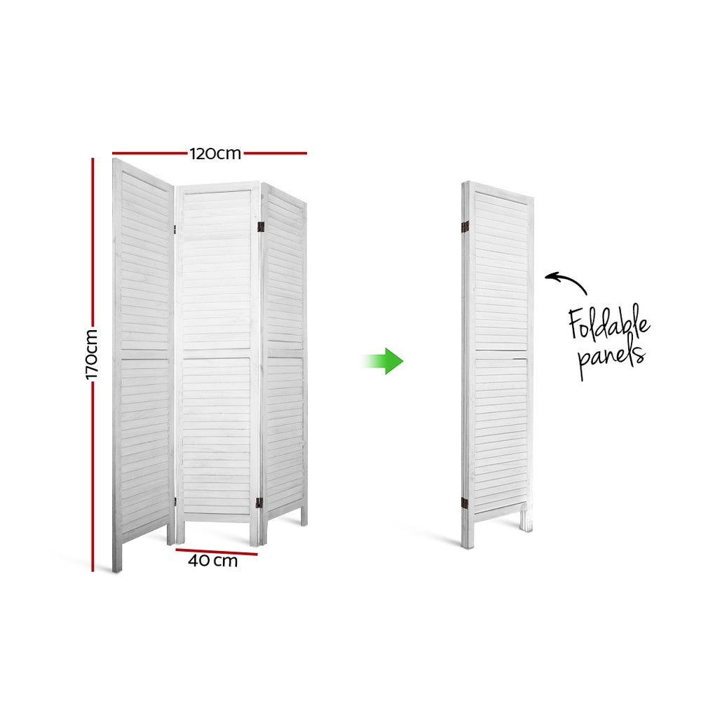 Louver 3-Panel Room Divider Screen 120x170cm White