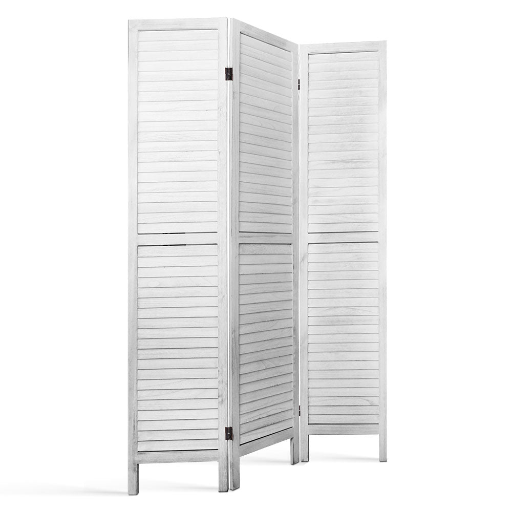 Louver 3-Panel Room Divider Screen 120x170cm White
