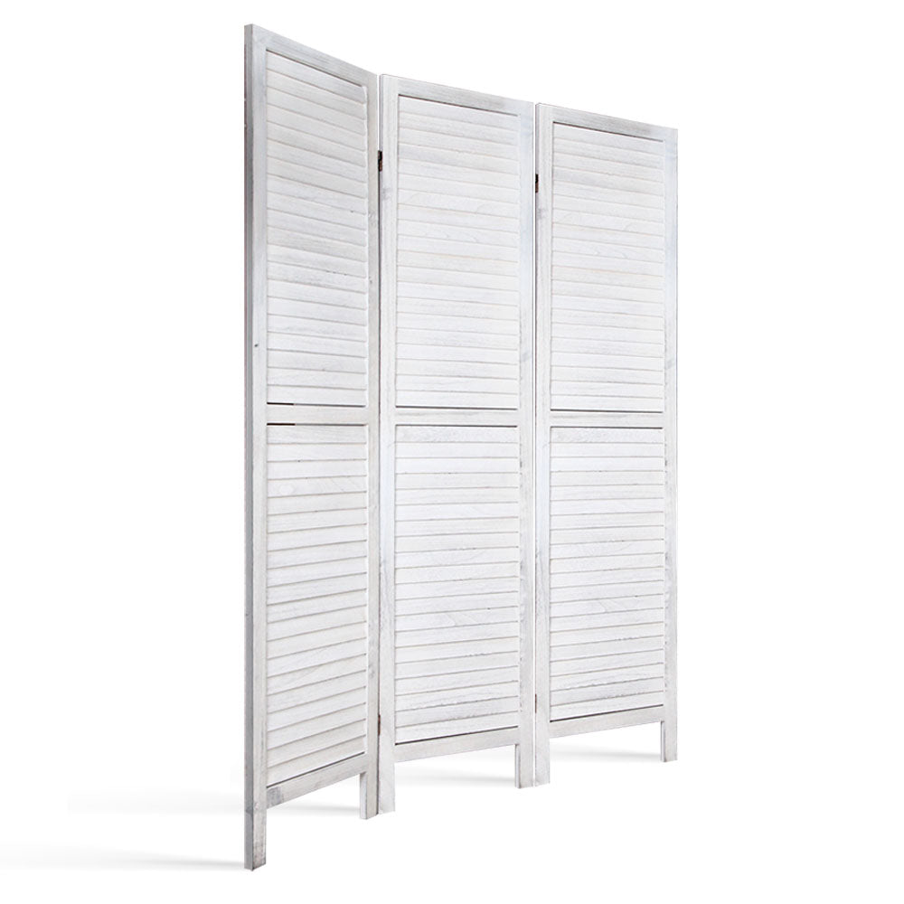 Louver 3-Panel Room Divider Screen 120x170cm White