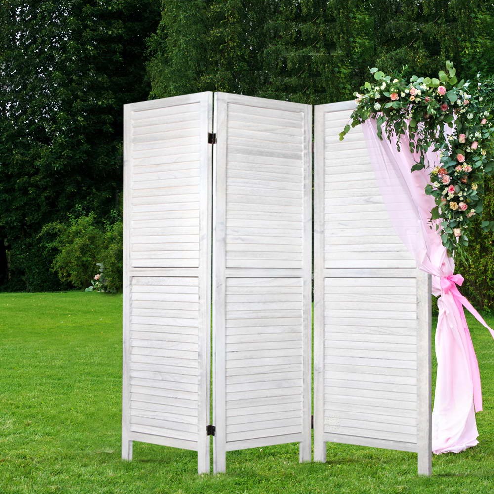Louver 3-Panel Room Divider Screen 120x170cm White