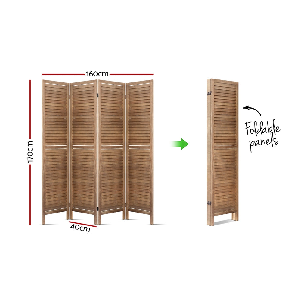 Louver 4-Panel Room Divider Screen 160x170cm Oak