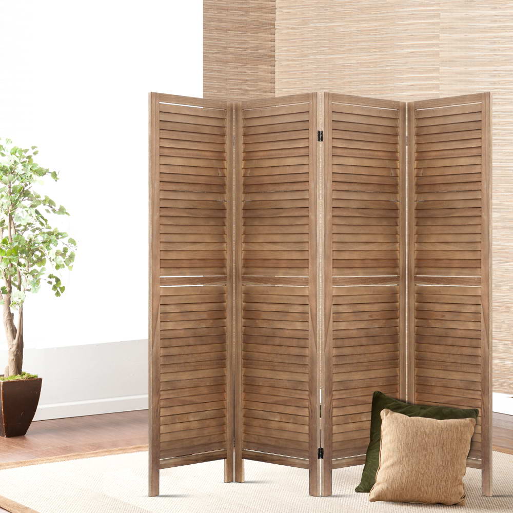 Louver 4-Panel Room Divider Screen 160x170cm Oak