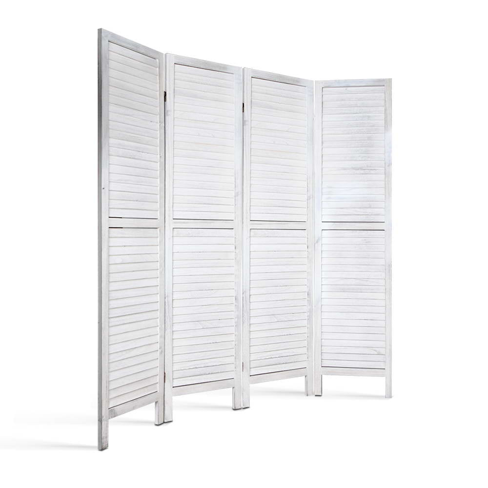 Louver White 4-Panel Room Divider 163x170cm