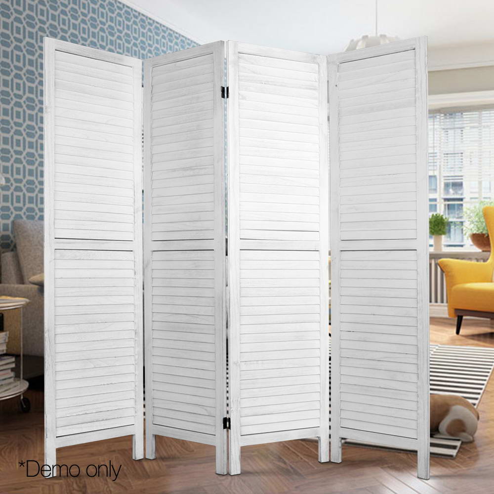 Louver White 4-Panel Room Divider 163x170cm