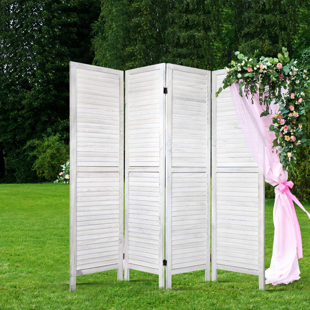 Louver White 4-Panel Room Divider 163x170cm