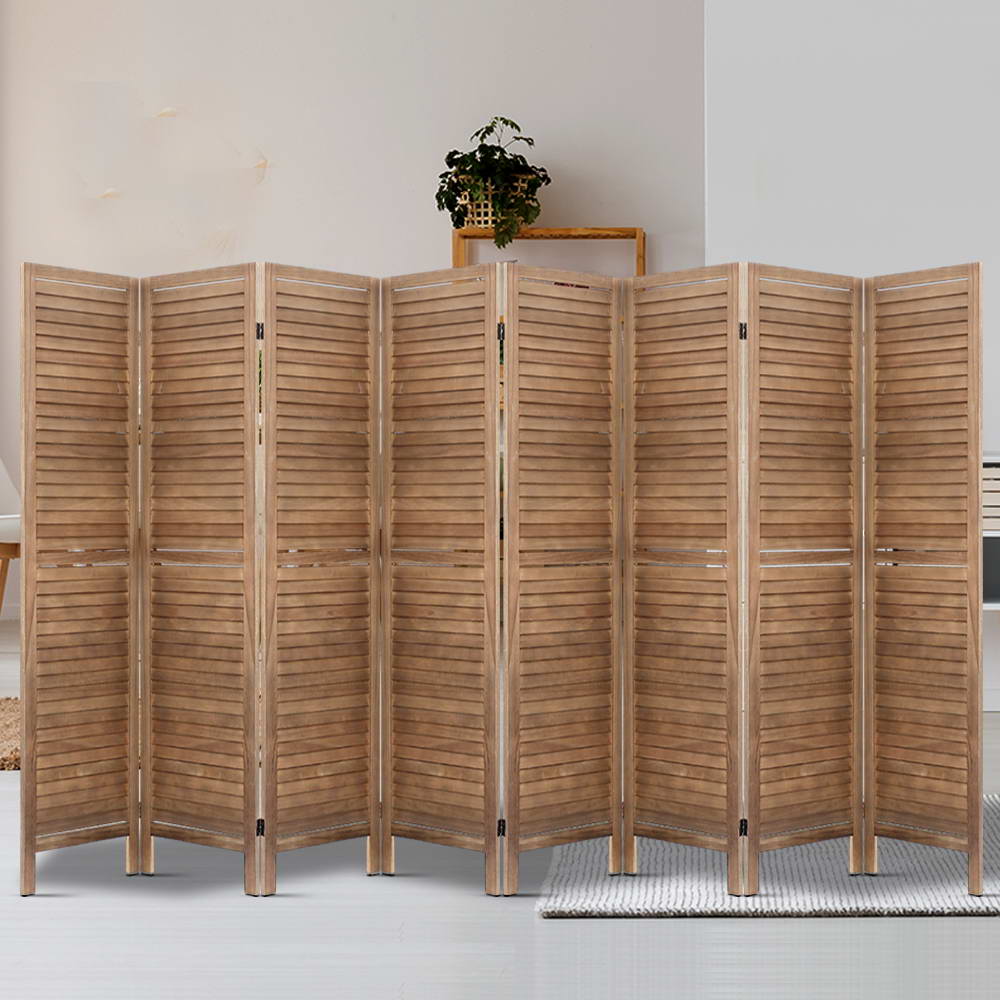 Louver 326x170cm 8-Panel Room Divider Screen Oak