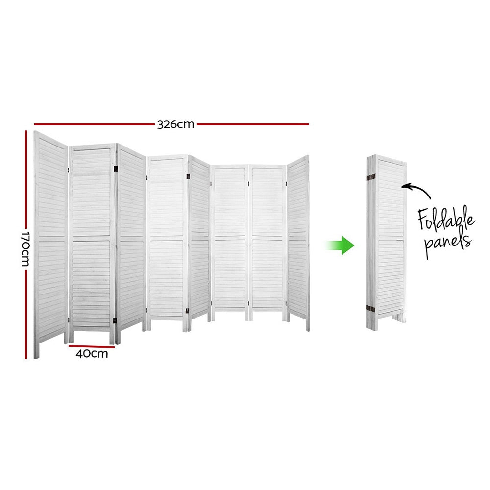 Louver 8-Panel Room Divider Screen White 326x170cm