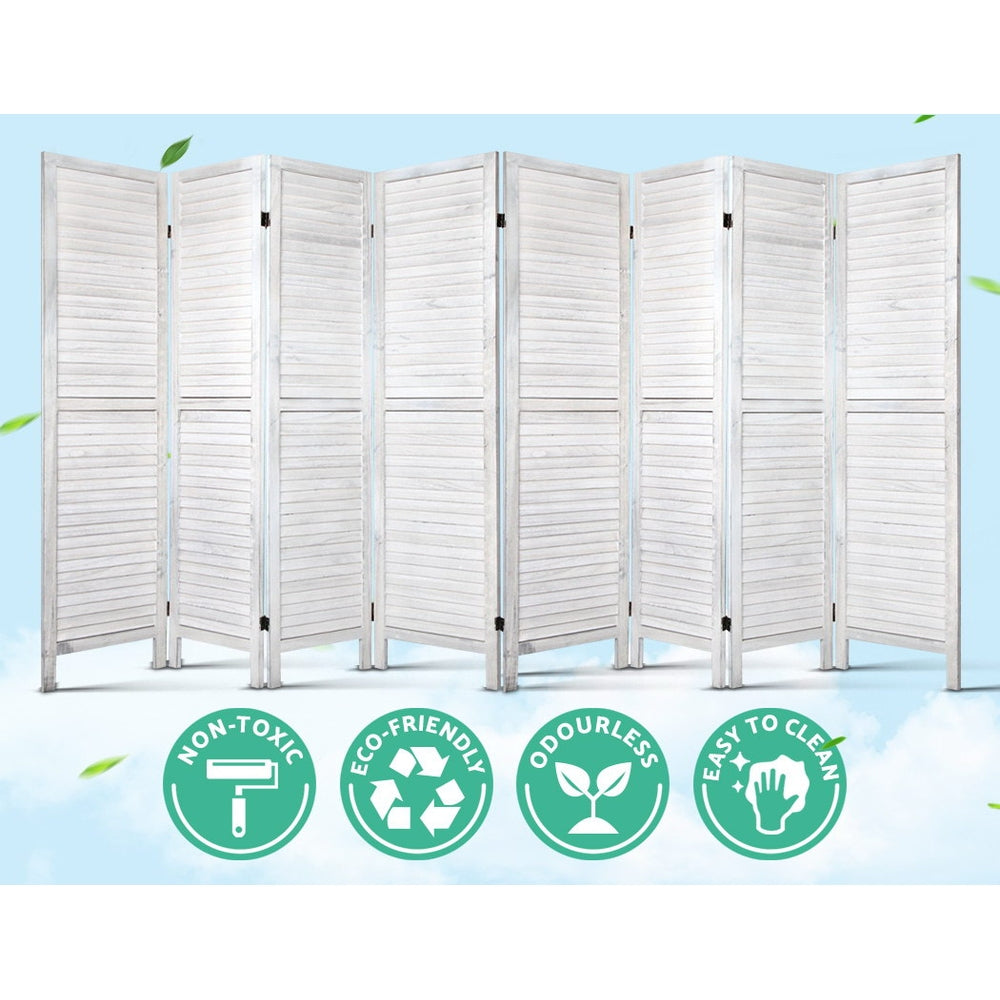 Louver 8-Panel Room Divider Screen White 326x170cm