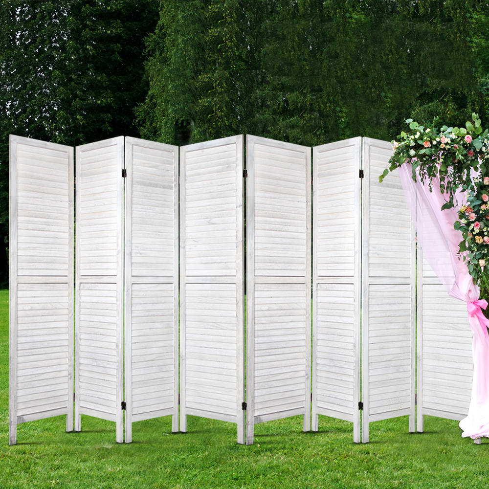 Louver 8-Panel Room Divider Screen White 326x170cm