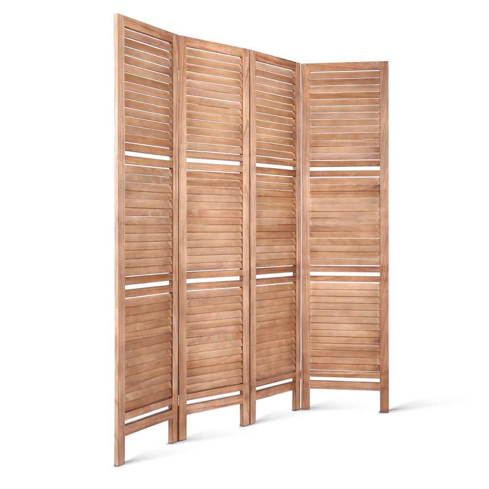 Oak 4-Panel Room Divider Screen with Shelves 163x170cm