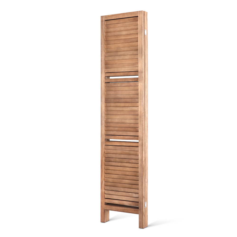 Oak 4-Panel Room Divider Screen with Shelves 163x170cm