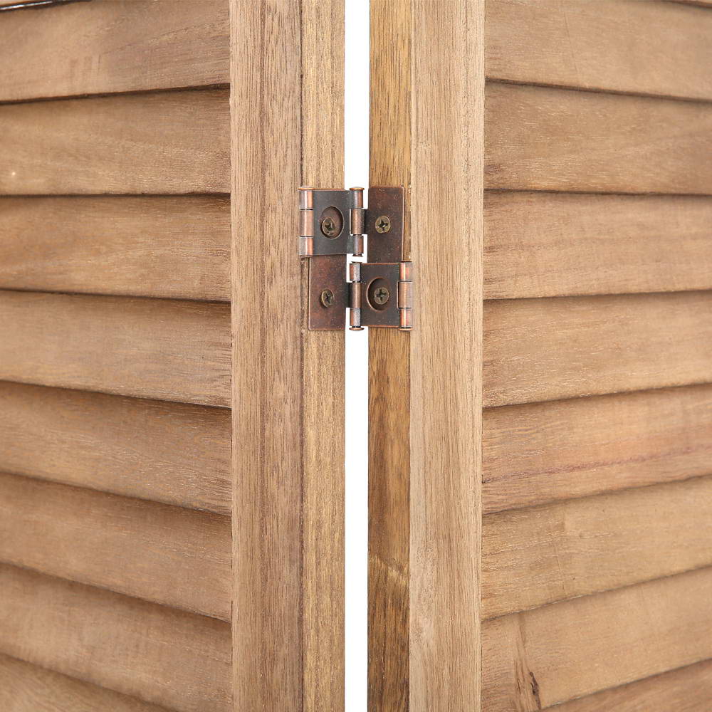 Oak 4-Panel Room Divider Screen with Shelves 163x170cm