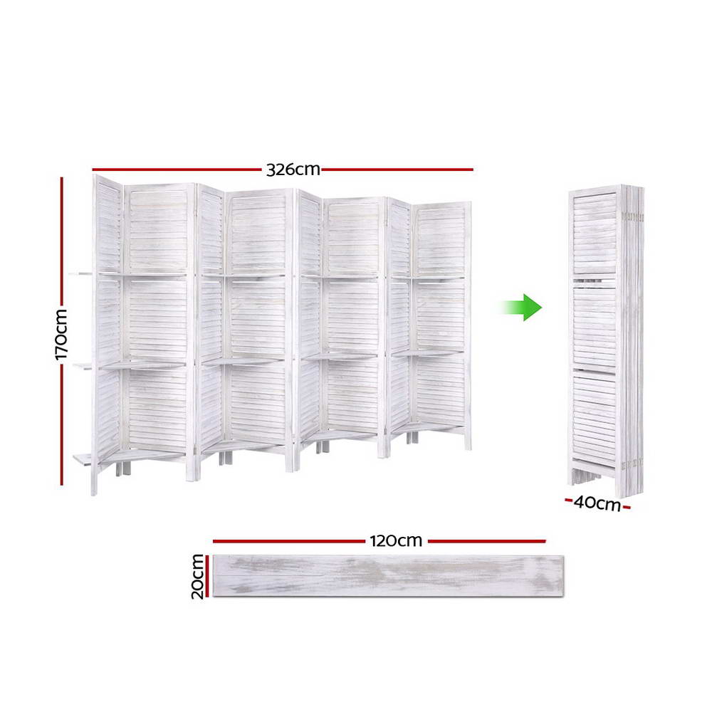 Artiss White 8-Panel Room Divider Screen with Shelves