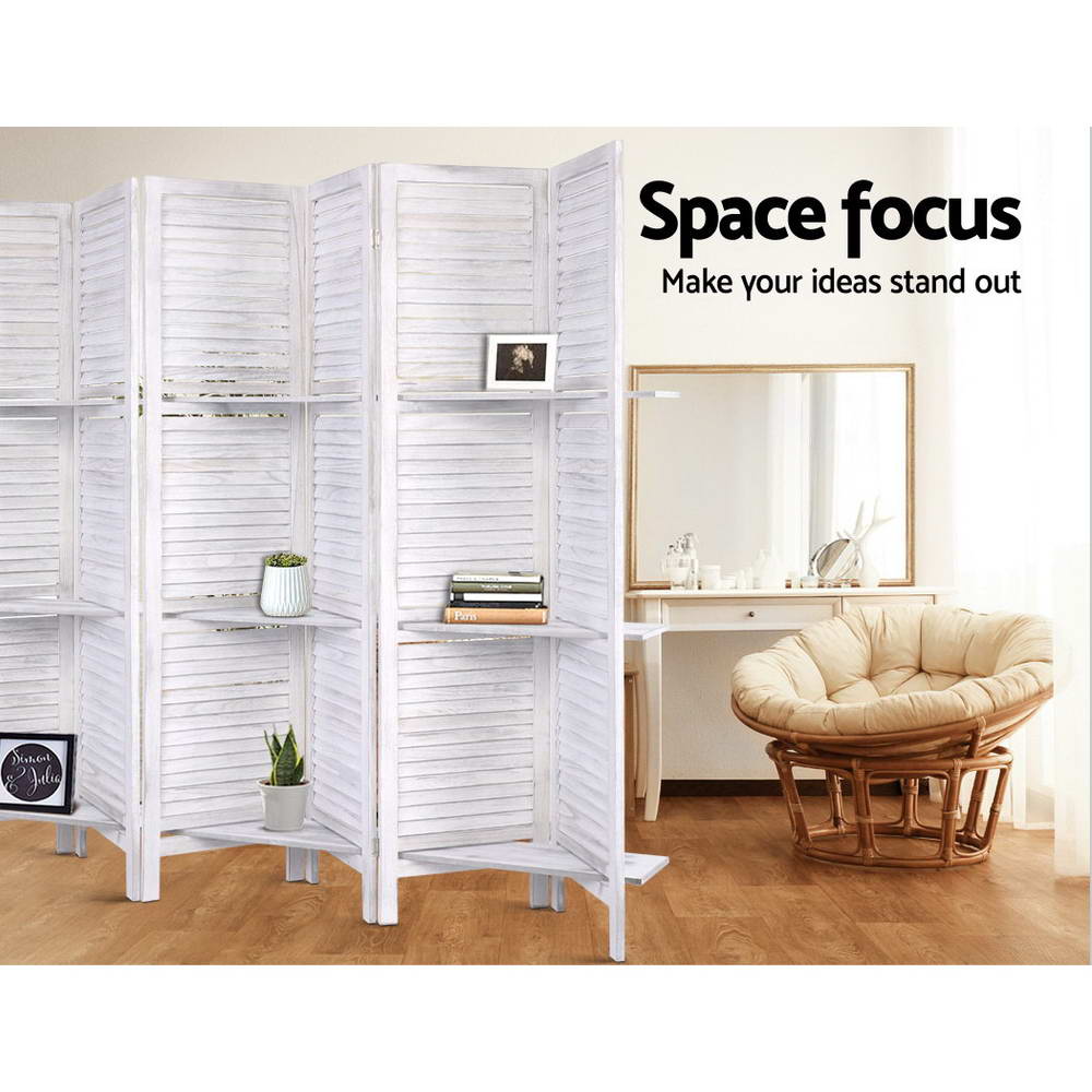 Artiss White 8-Panel Room Divider Screen with Shelves