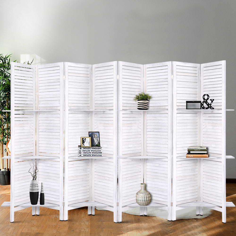 Artiss White 8-Panel Room Divider Screen with Shelves