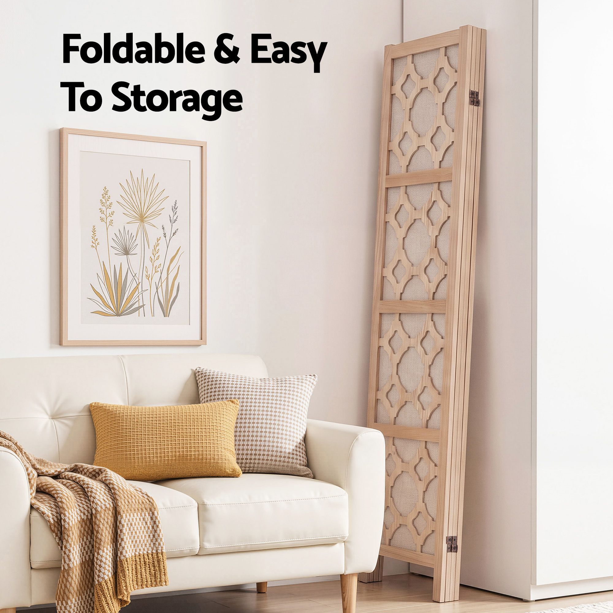 Artiss 4 Panel Room Divider Folding Privacy Screen Wooden Partition Geometric Freestanding Separator Natural 170cm