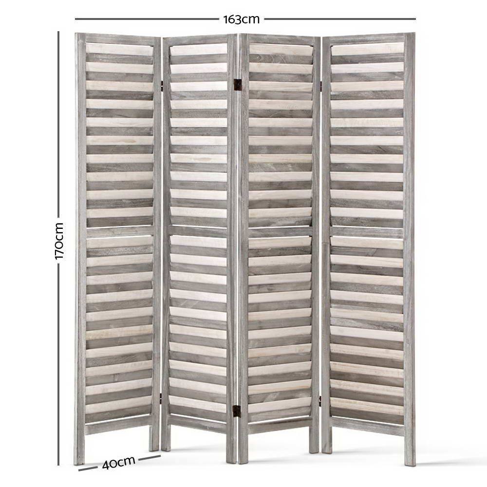 Louver 4-Panel Room Divider Screen 163x170cm Grey