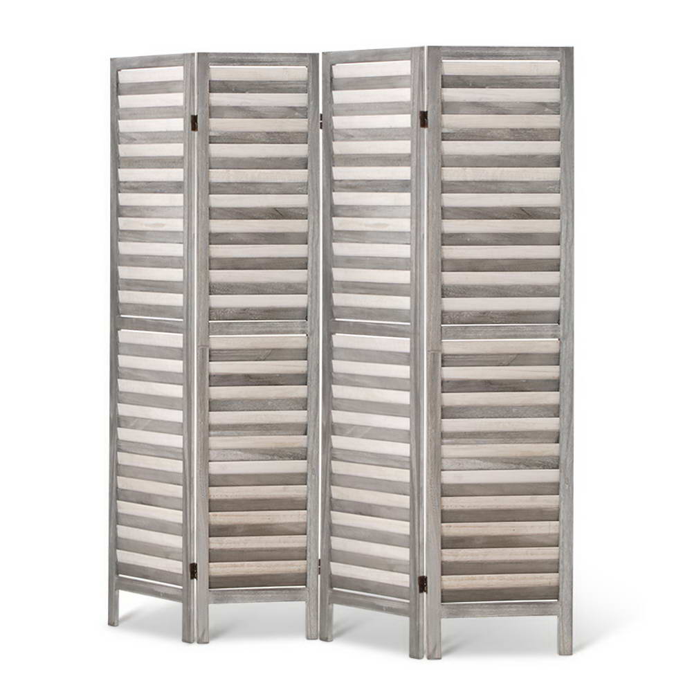 Louver 4-Panel Room Divider Screen 163x170cm Grey