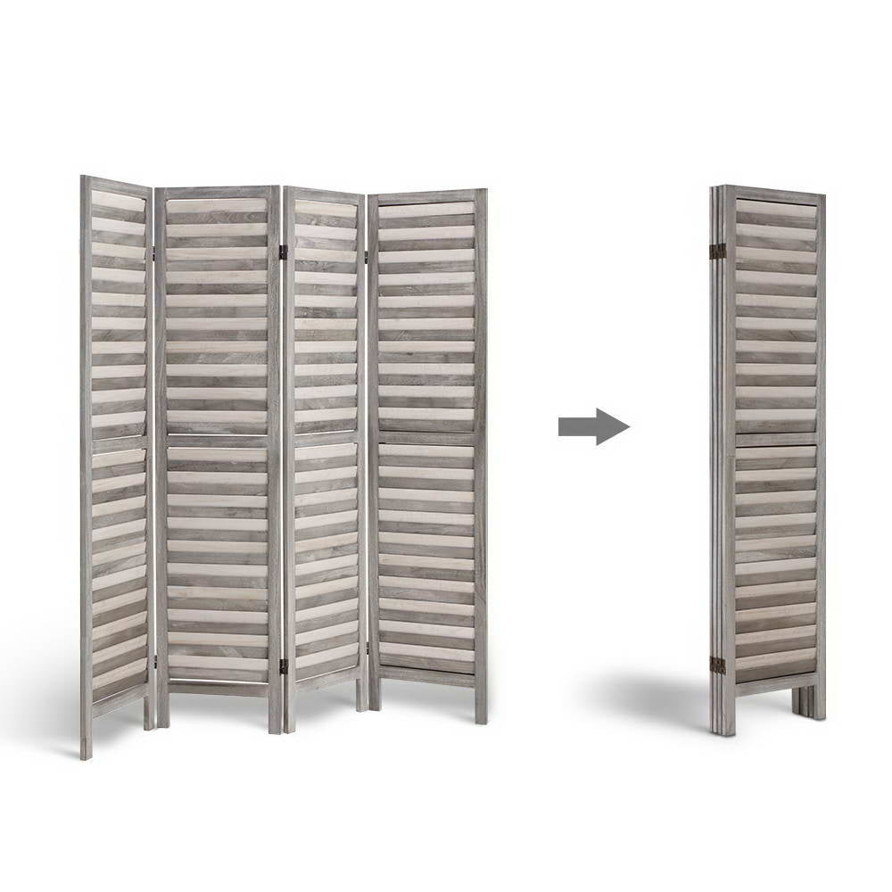 Louver 4-Panel Room Divider Screen 163x170cm Grey
