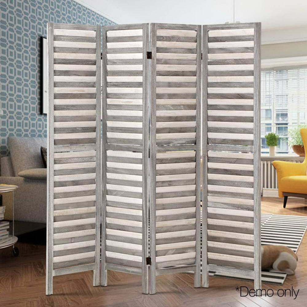 Louver 4-Panel Room Divider Screen 163x170cm Grey