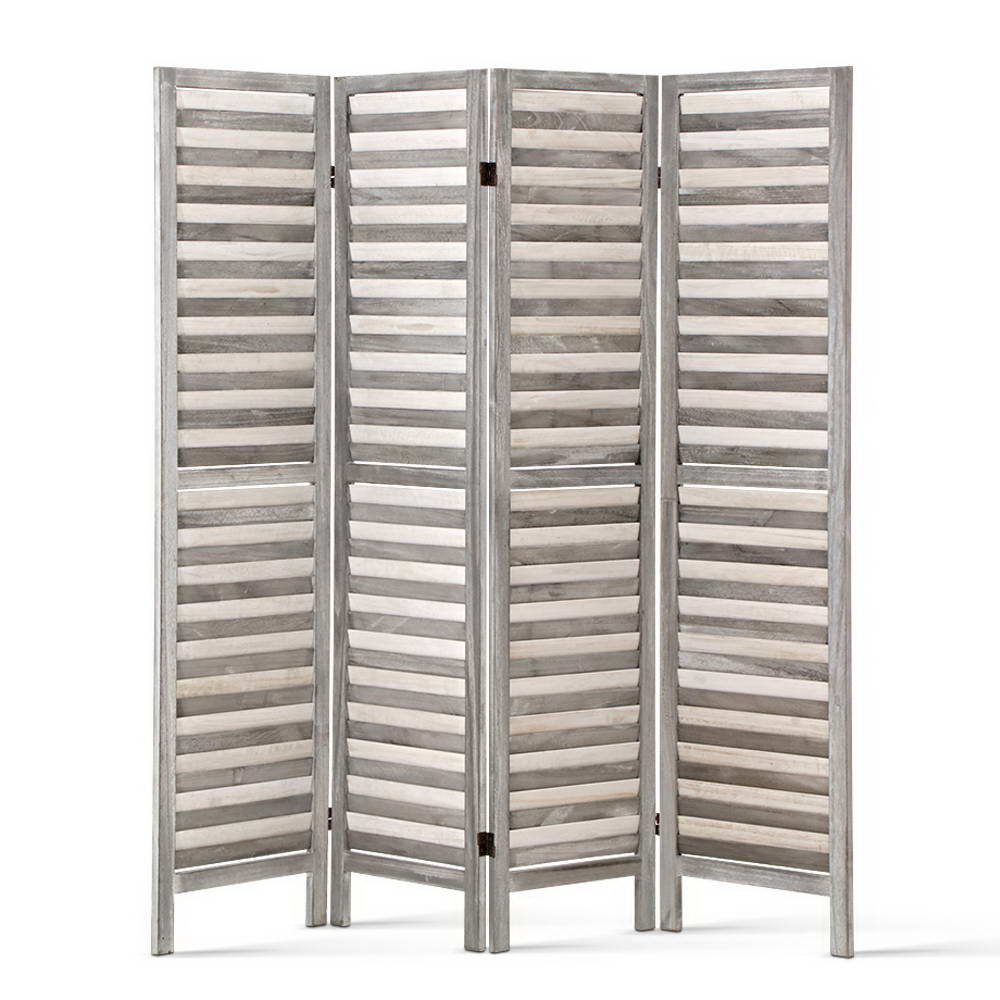 Louver 4-Panel Room Divider Screen 163x170cm Grey
