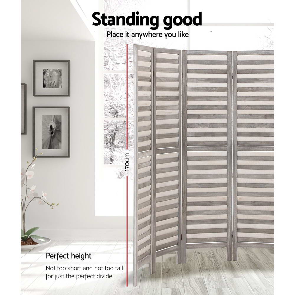 Louver 8-Panel Room Divider Screen 326x170cm Grey