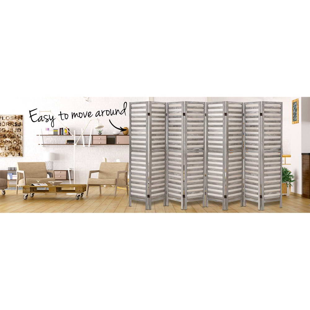 Louver 8-Panel Room Divider Screen 326x170cm Grey