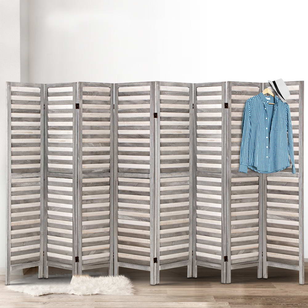 Louver 8-Panel Room Divider Screen 326x170cm Grey