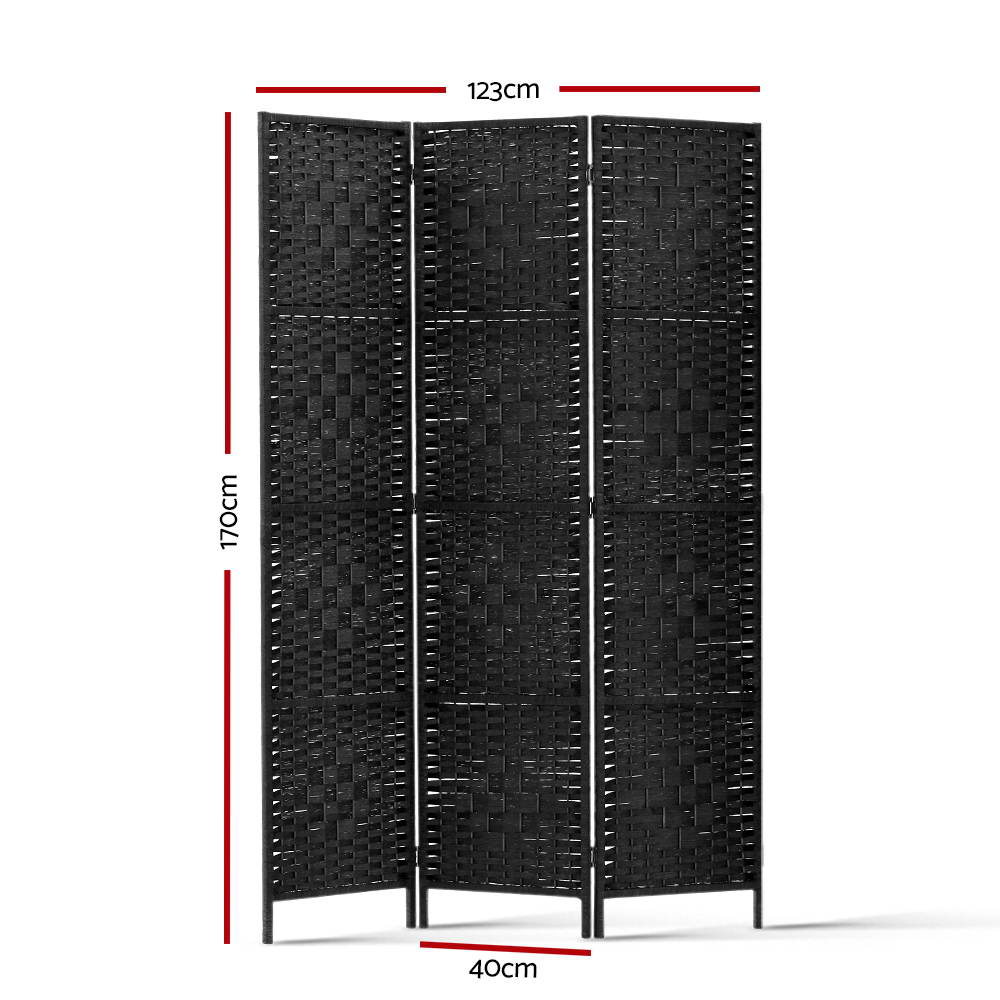 Artiss 3-Panel Room Divider Woven Black 123x170cm