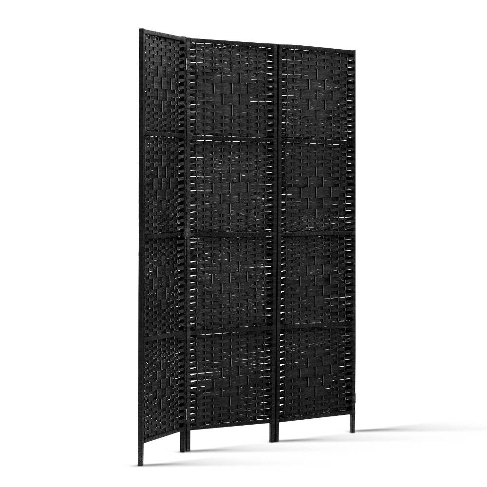 Artiss 3-Panel Room Divider Woven Black 123x170cm
