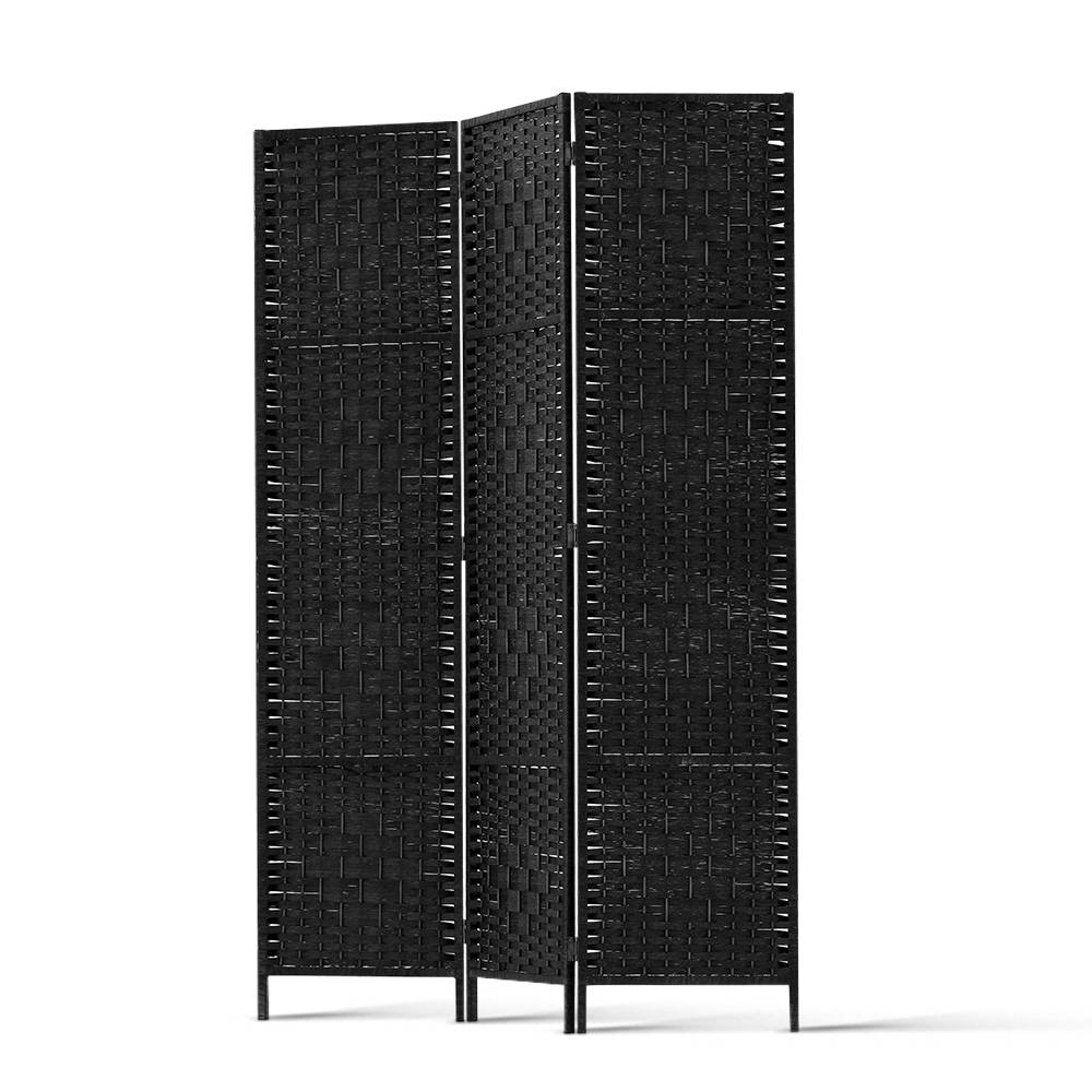 Artiss 3-Panel Room Divider Woven Black 123x170cm