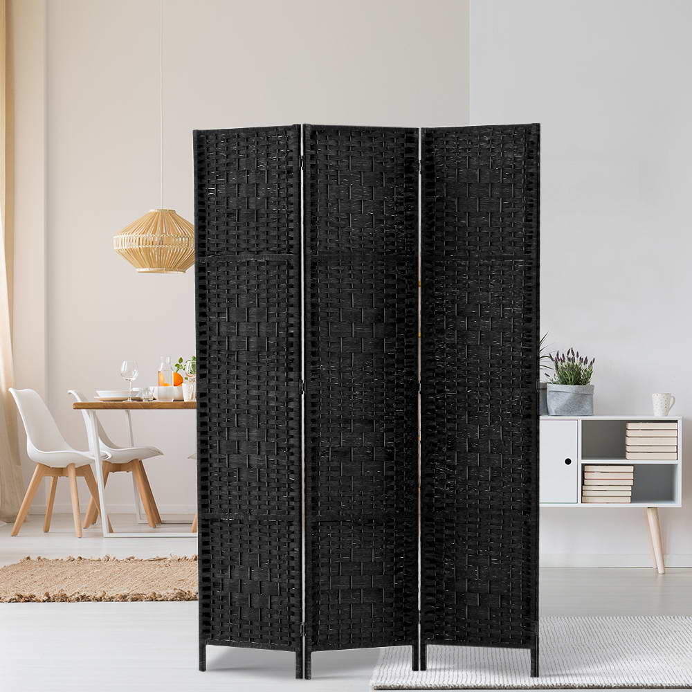 Artiss 3-Panel Room Divider Woven Black 123x170cm