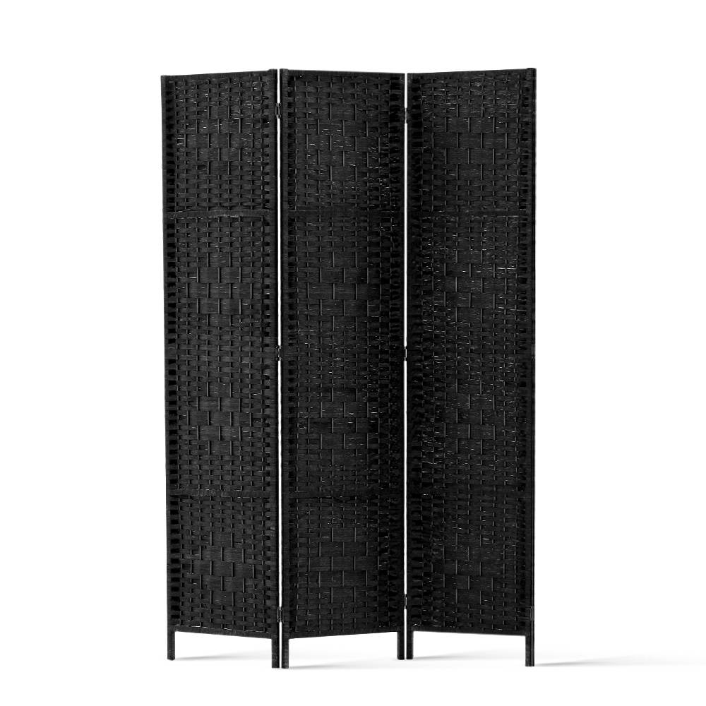 Artiss 3-Panel Room Divider Woven Black 123x170cm