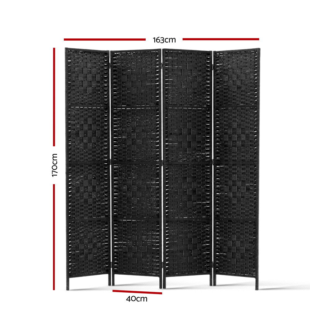 Woven Black 4-Panel Room Divider 163x170cm