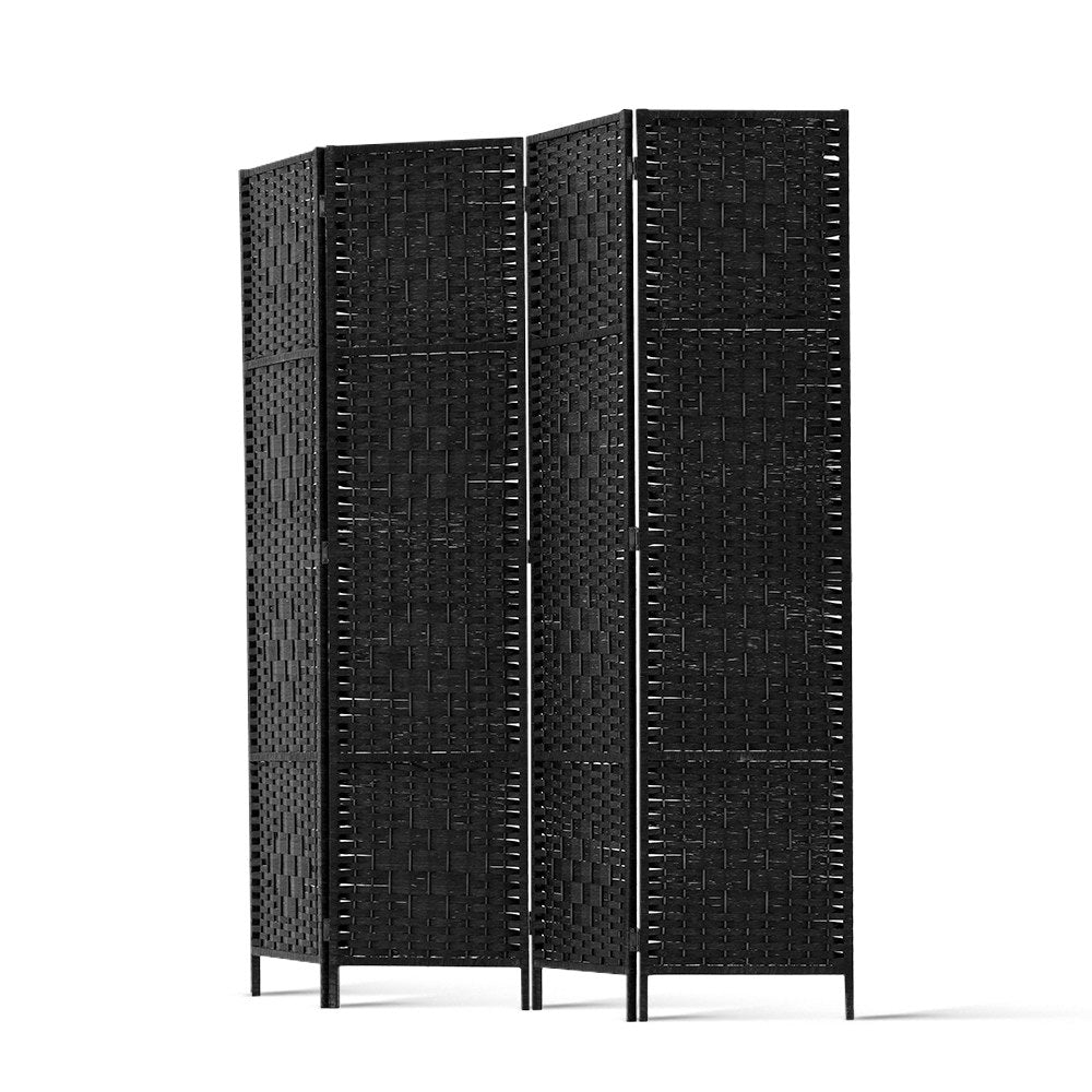 Woven Black 4-Panel Room Divider 163x170cm