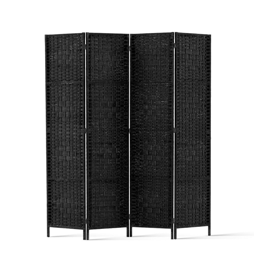 Woven Black 4-Panel Room Divider 163x170cm