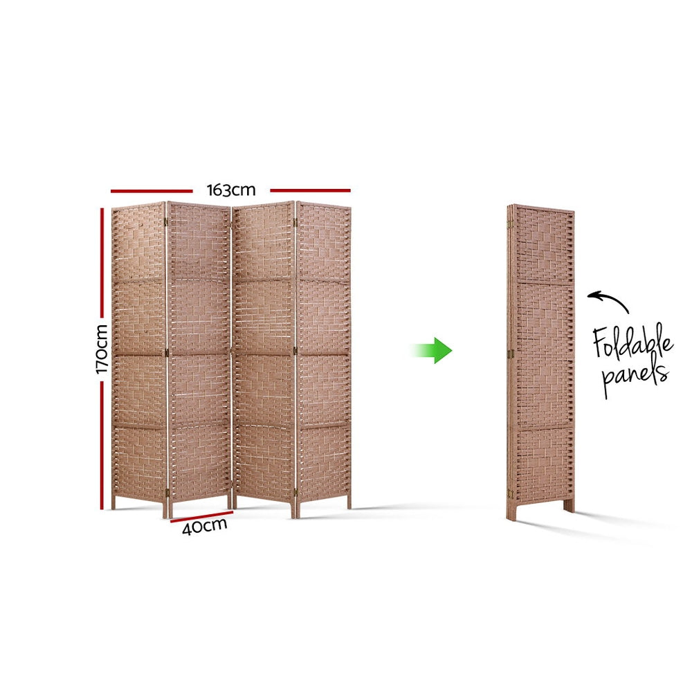 Artiss 4-Panel Room Divider Woven Natural 163x170cm