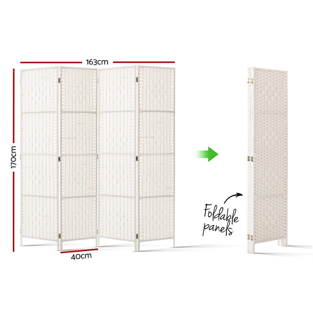 Artiss 4-Panel Room Divider Woven White 163x170cm