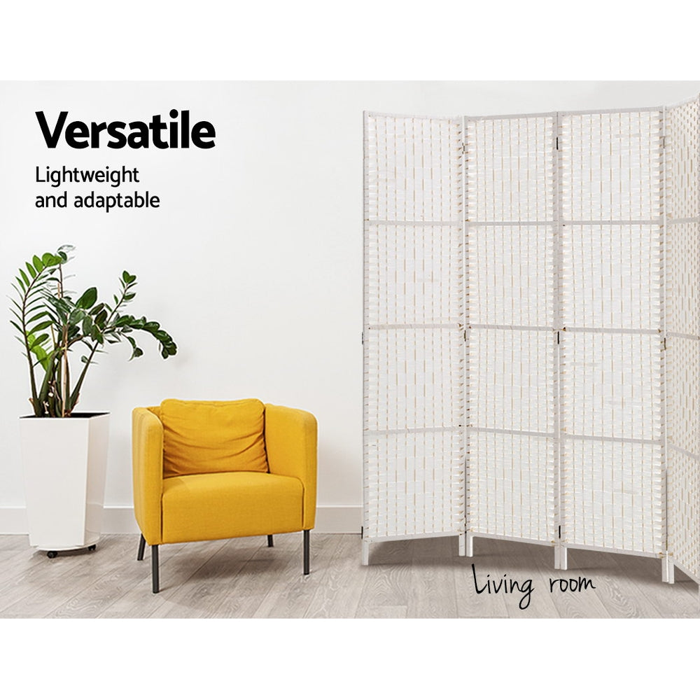 Artiss 4-Panel Room Divider Woven White 163x170cm