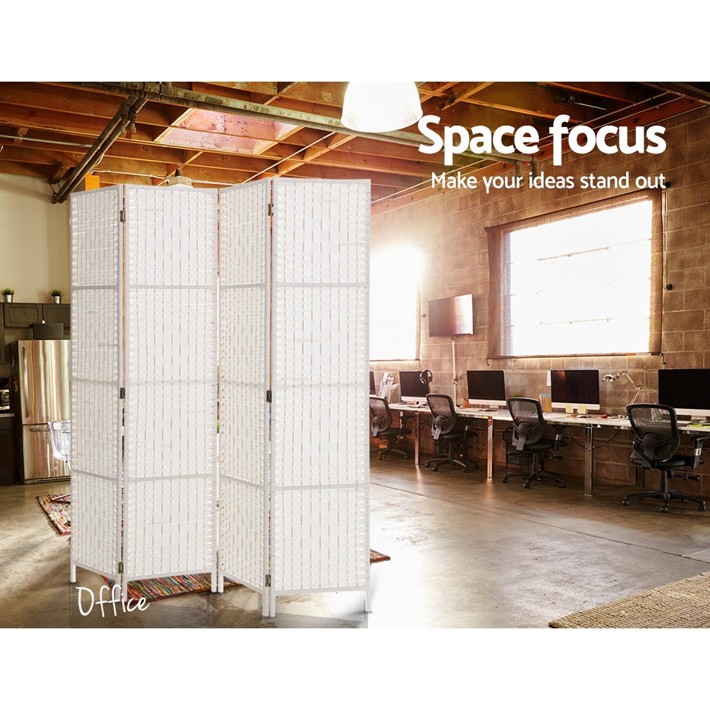 Artiss 4-Panel Room Divider Woven White 163x170cm