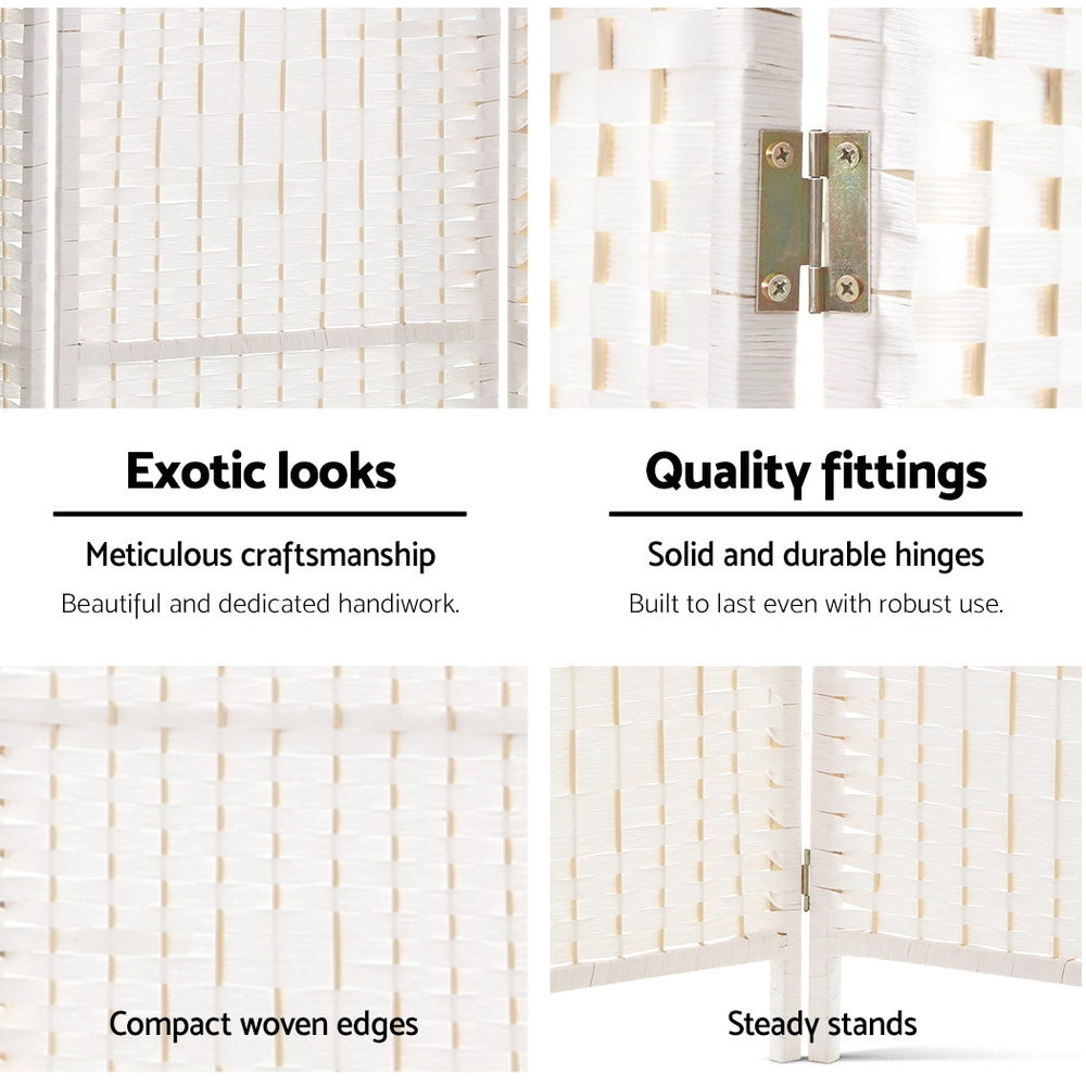 Artiss 4-Panel Room Divider Woven White 163x170cm