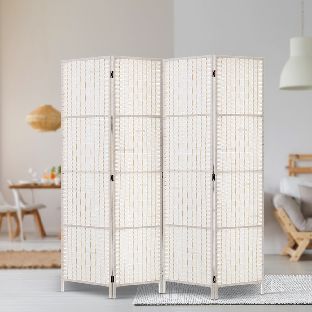 Artiss 4-Panel Room Divider Woven White 163x170cm